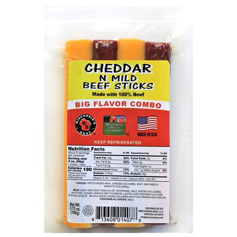 Wisconsins Best Cheddar and Beef Stick Combo Pack 3.75 oz - 48ct Case