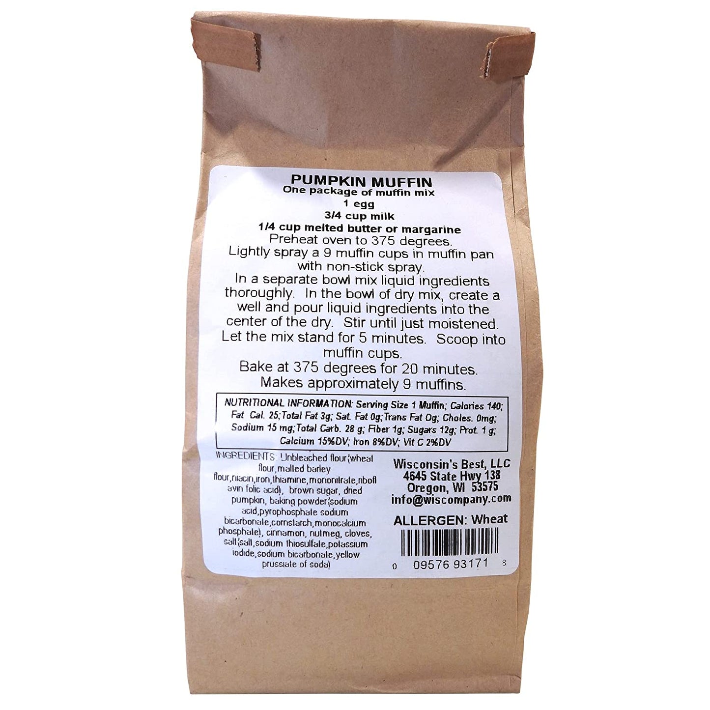 Wisconsin's Best Pumpkin Muffin Mix, 12oz. (Pack of 2) A Great Gift for Mother's Day!