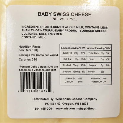Baby Swiss Cheese Blocks, 7 oz. Per Block, Wisconsin Cheese Company™ A Cheese Board Favorite