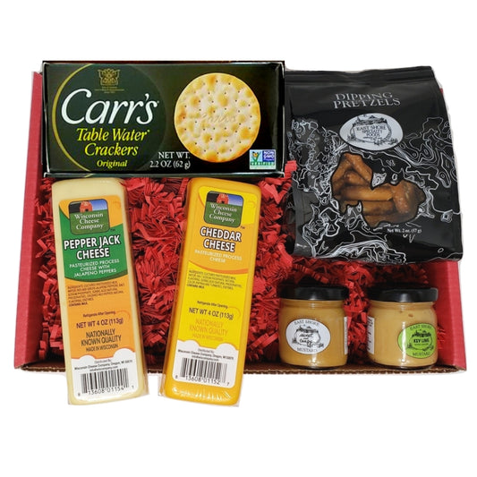 Wisconsin Classic Cheese, Crackers & Pretzel Dipping Holiday Gift Box Assortment, A Great Gift for Birthdays or Mother's Day.