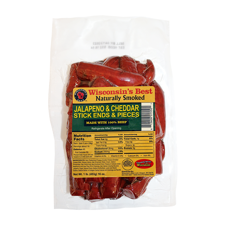 Jalapeno & Cheddar Sausage Stick Ends & Pieces 16 oz, 1 Count, Wisconsin's Best™ High Protein Snacks