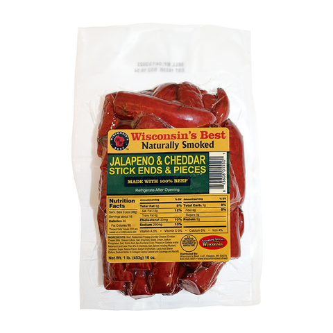 Jalapeno & Cheddar Sausage Stick Ends & Pieces 16 oz, 1 Count, Wisconsin's Best™ High Protein Snacks