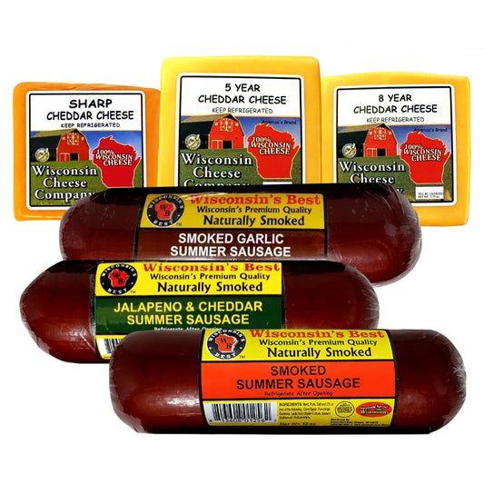 100% Wisconsin AGED Cheddar Cheese & Smoked Summer Sausage Sampler