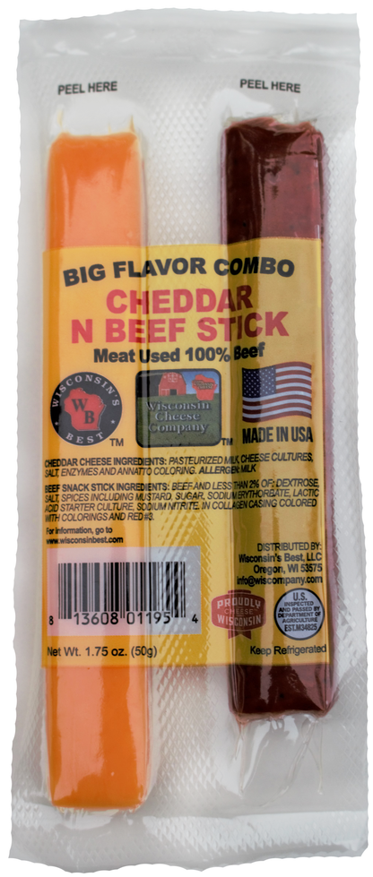 Cheddar Cheese n Beef Stick Combo Pack 1.75 oz. Per Pack, Wisconsin Cheese Company™ Cheese and Meat Snacks