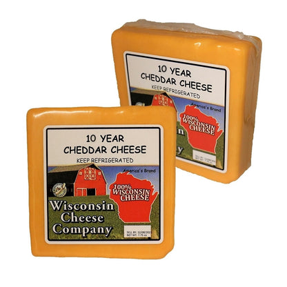 Wisconsin 10 Year Old Aged Cheddar Cheese Blocks, 7 oz. Per Block, Elite Cheese Selection, Great Gift Idea