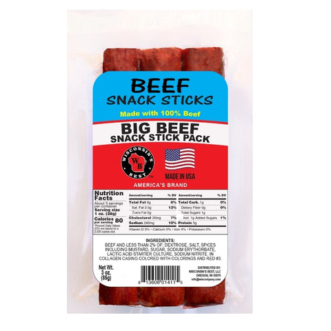 Big Sausage Snack Stick Pack Beef 3 oz. (12 Pack) Wisconsin's Best™