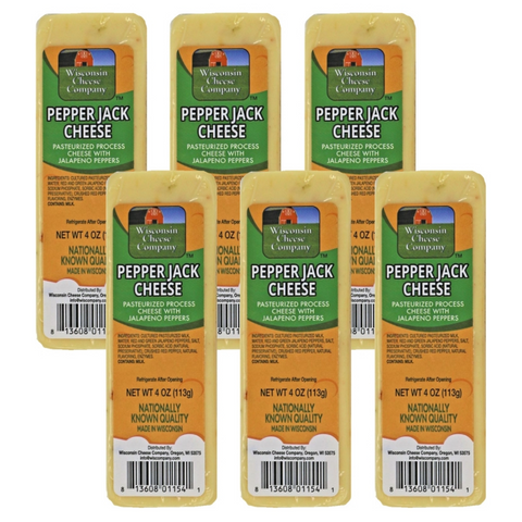 Processed Shelf Stable Pepper Jack Cheese Snack Sticks, 4 oz. Per Stick, 6 count