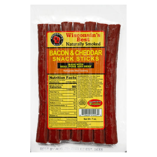 Pack of bacon and cheddar snack sticks