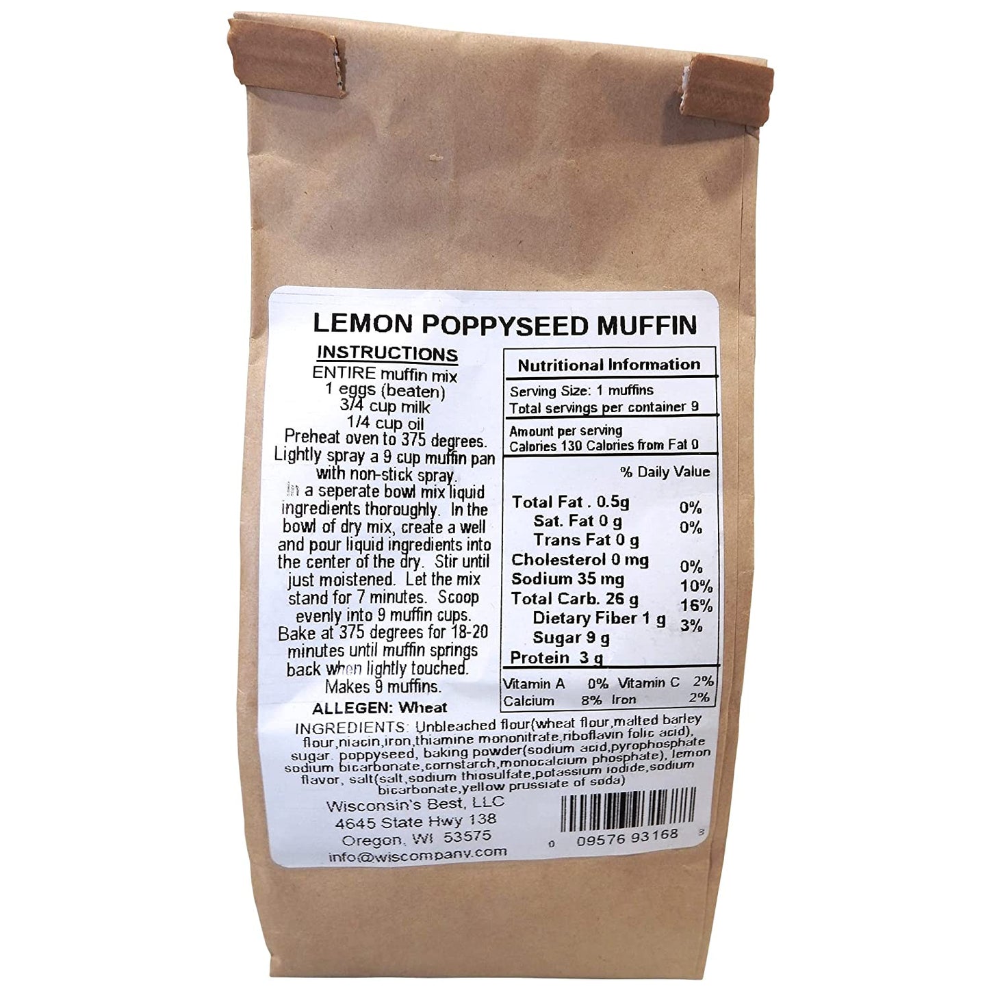 Wisconsin's Best Lemon Poppyseed Muffin Mix, 12oz. (Pack of 2) A Great Gift for Mother's Day!