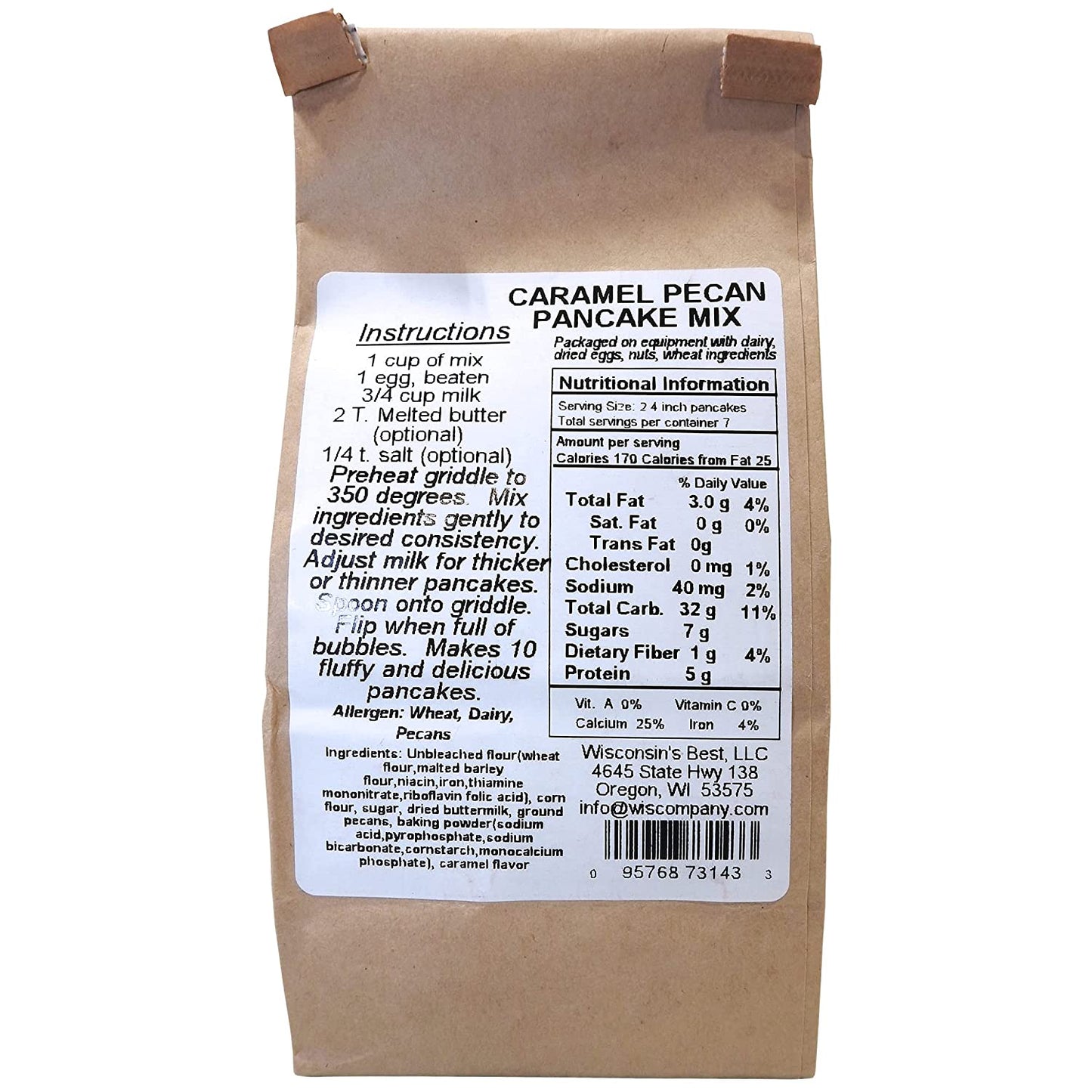 Wisconsin's Best Caramel Pecan Pancake Mix, 12 oz. (Pack of 2) A Great Gift for Mother's Day!
