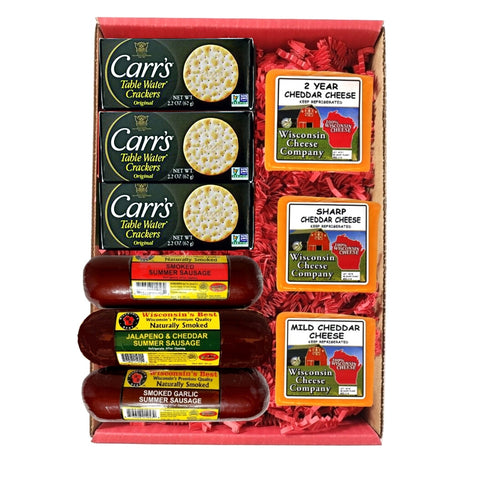 The Ultimate 100% Wisconsin Cheddar Cheese, Sausage & Cracker, BIG DELUXE CHEDDAR Gift Basket, Cheese and Sausage Assortment Sampler Gift Box.  A Food Gift Box Favorite, Top Selling Charcuterie Gift Set.
