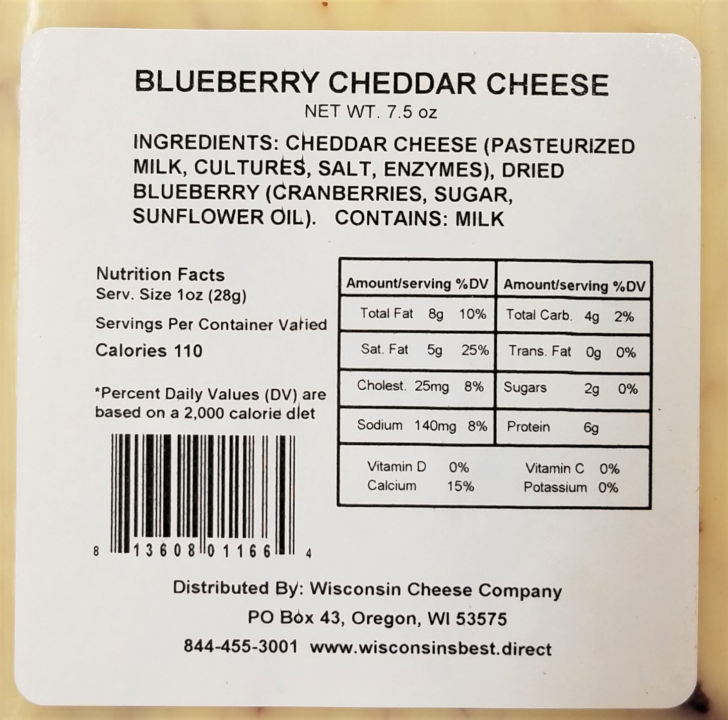 Blueberry Cheddar Cheese Blocks, 7 oz. Per Block, Wisconsin Cheese Company™Cheese and Cracker Snacks