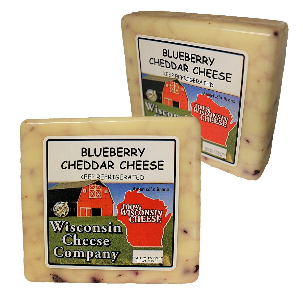Two blocks of Blueberry Cheddar Cheese