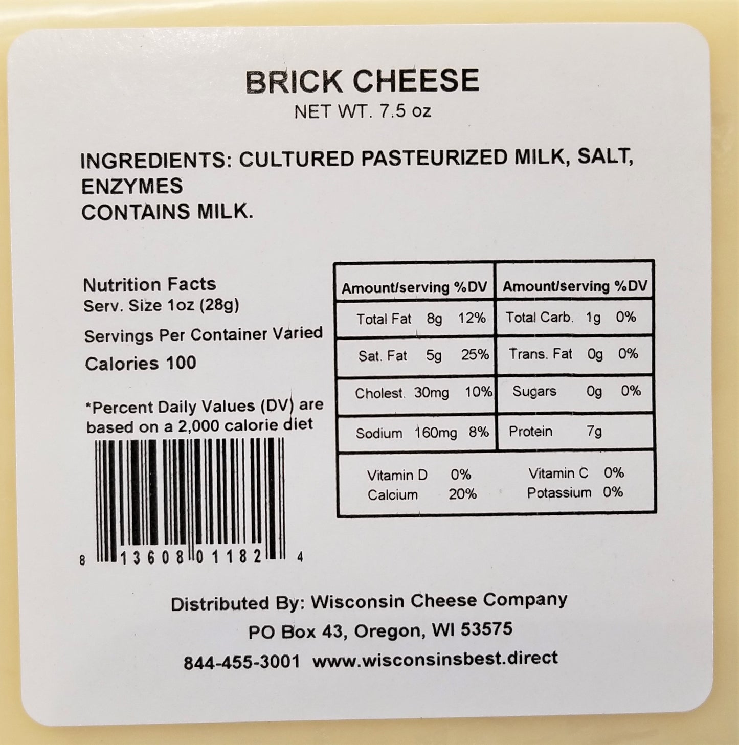 Brick Cheese Blocks, 7oz. Per Block, Wisconsin Cheese Company™ Cheese and Crackers