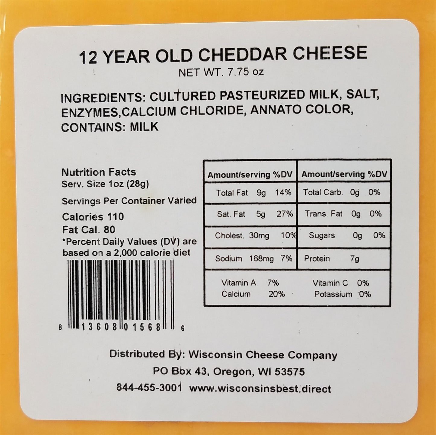 Wisconsin 12 Year Old Aged Cheddar Cheese Blocks, 7 oz. Per Block, Elite Aged Cheddar Cheese Gift
