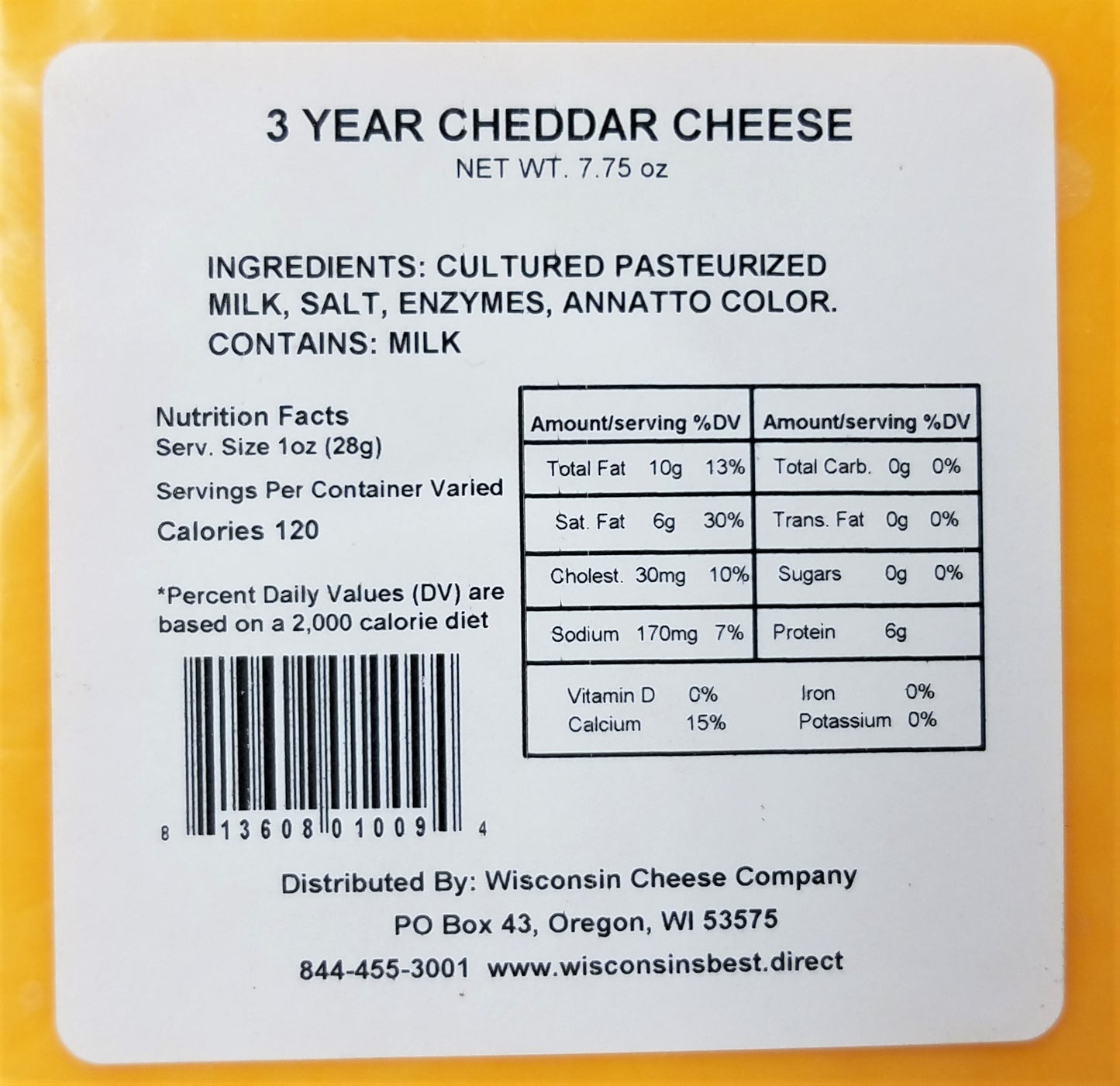 Wisconsin 3 Year Aged Cheddar Cheese Blocks, 7 oz. Per Block, Cheese and Cracker Snack