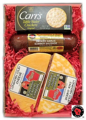 Wisconsin Deluxe Colby Longhorn Cheese, Sausage & Cracker Gift Box, Holiday Gift Baskets
