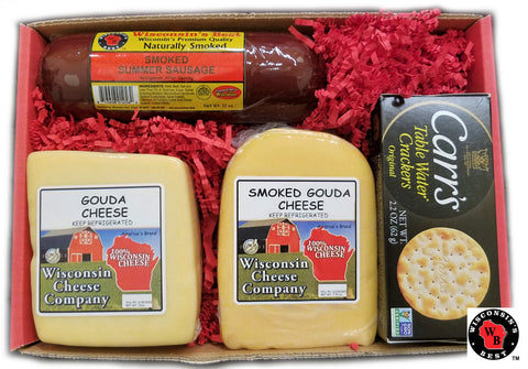 Wisconsin Deluxe Specialty Gouda Cheese, Sausage & Cracker Gift Box, Holiday Gift Box Set