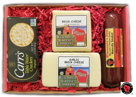 Gift box with crackers and cheese and sausage