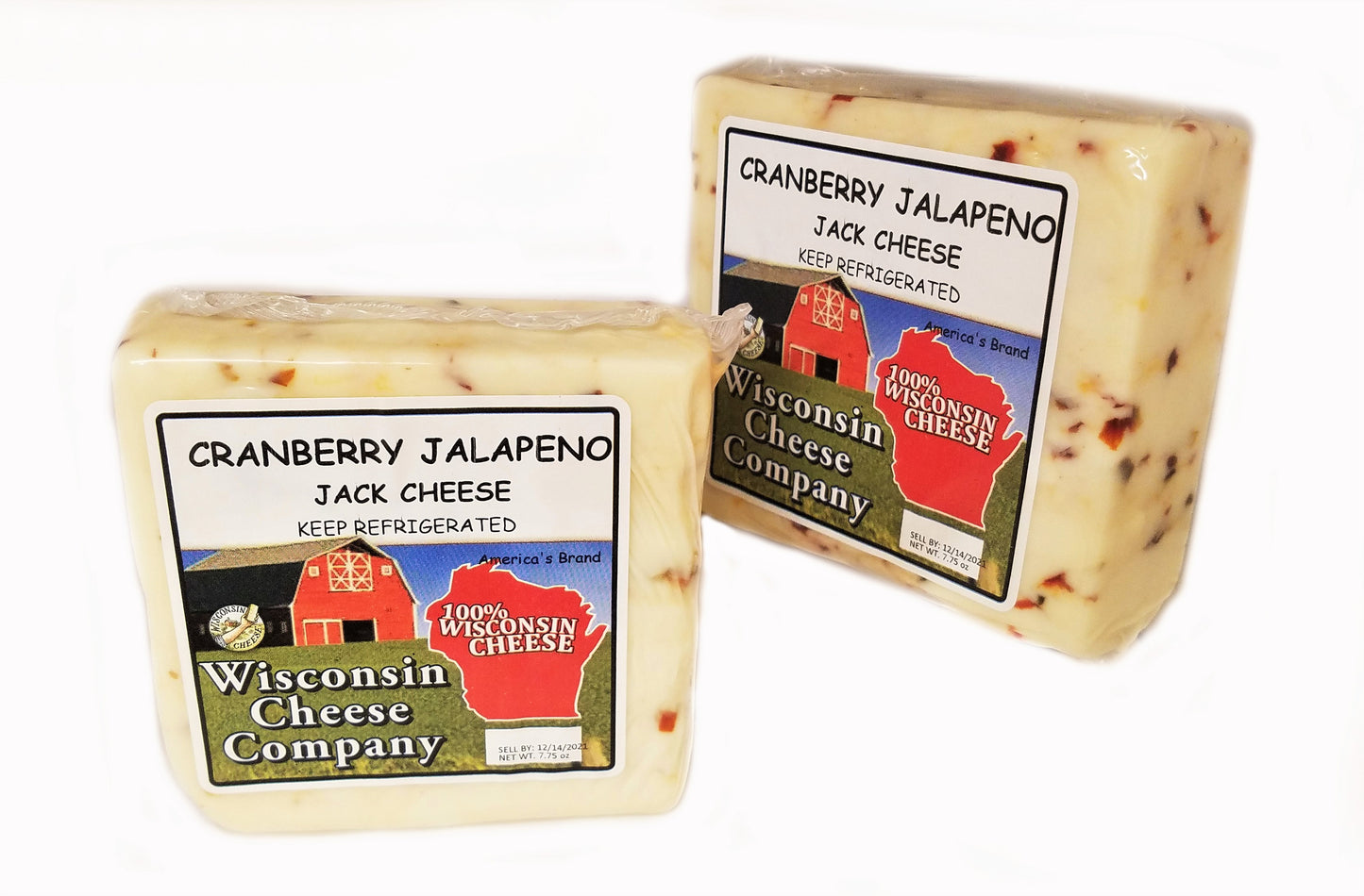 Two blocks of Cranberry Jalapeno Jack Cheese