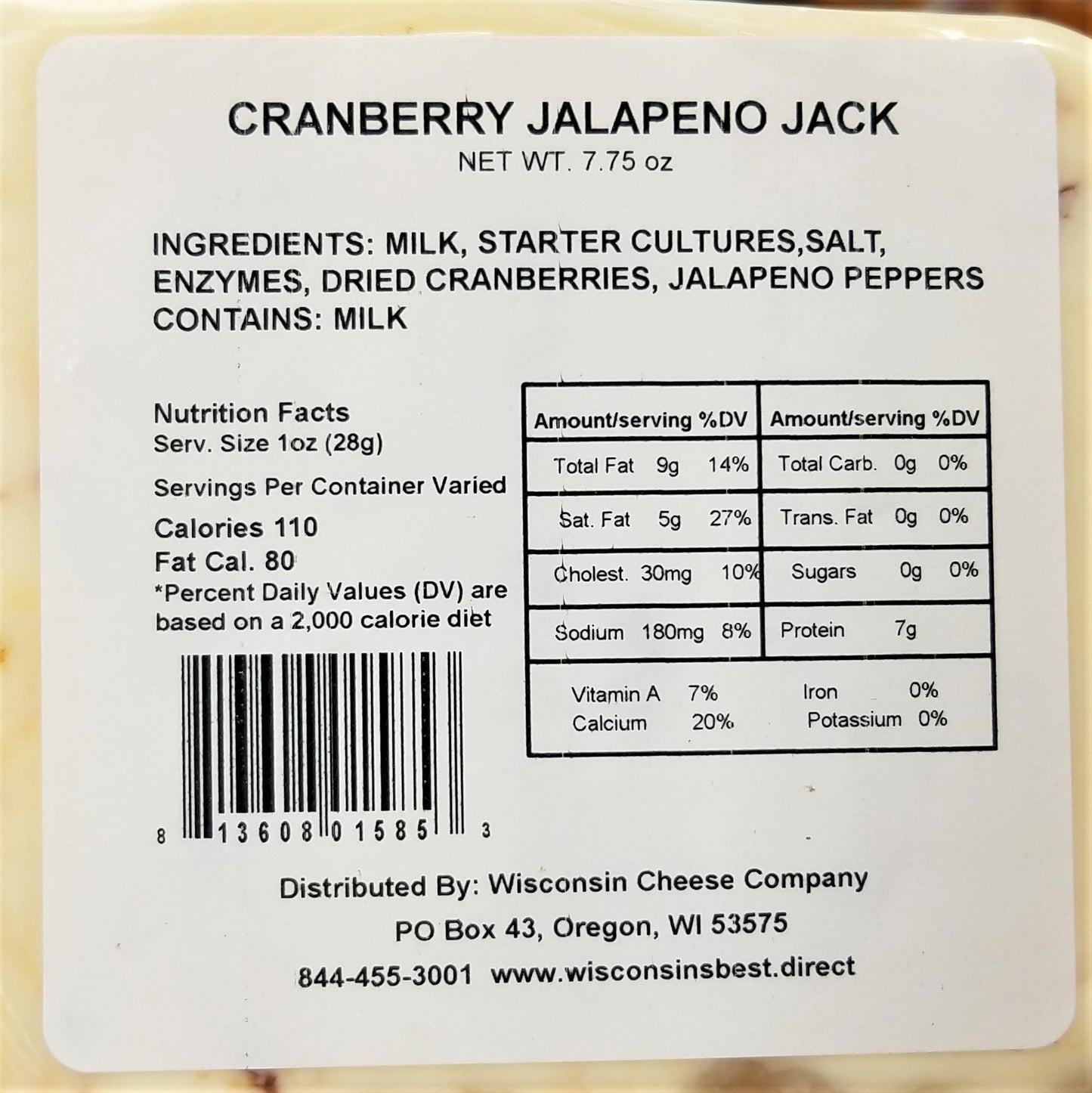 Cranberry Jalapeno Jack Cheese Blocks, 7 oz. Per Block, Wisconsin Cheese Company™