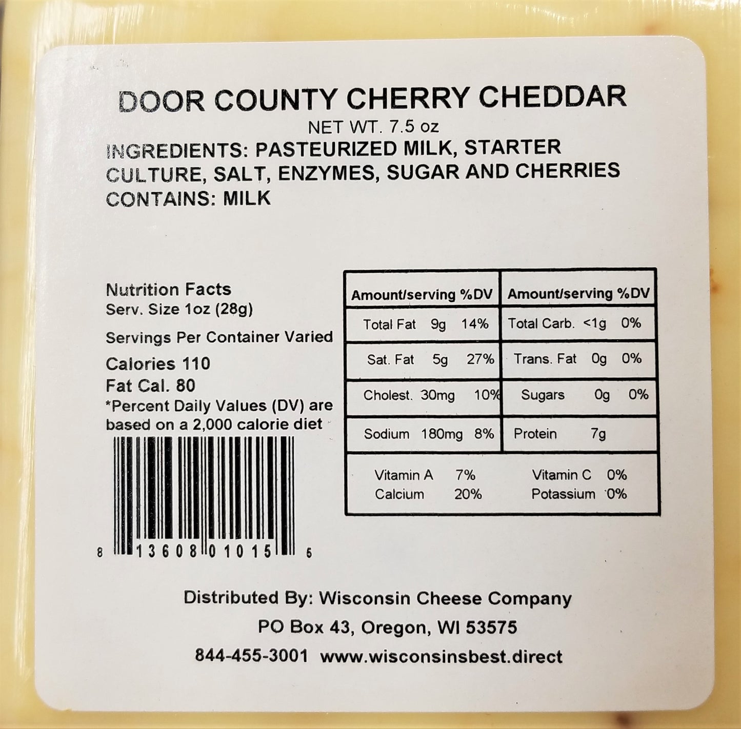 Wisconsin Cherry Cheddar Cheese Blocks, 7 oz Per Block, Wisconsin Cheese Company™