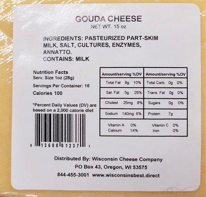 Gouda Cheese Blocks, 15 oz. Per Block, Wisconsin Cheese Company™ Favorite Cheese and Cracker Snack
