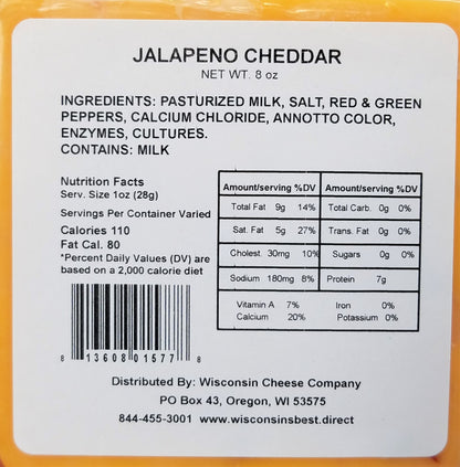 Jalapeno Cheddar Cheese Blocks, 7 oz. Per Block, Wisconsin Cheese Company™ Cheese and Cracker Snack