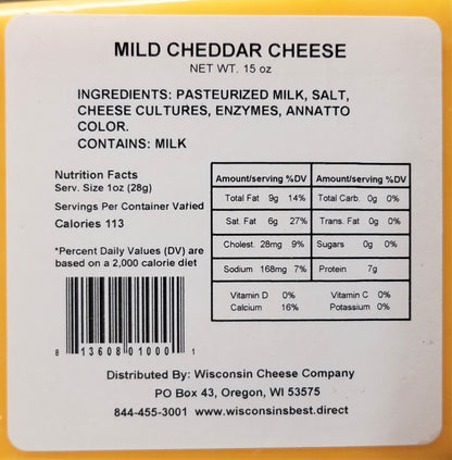 Mild Cheddar Cheese Blocks, 15 oz. Per Block Wisconsin Cheese Company™ Cheese and Cracker Snack