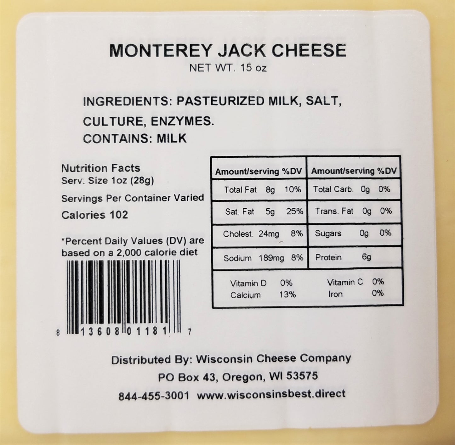 Monterey Jack Cheese Blocks, 15 oz. Per Block
