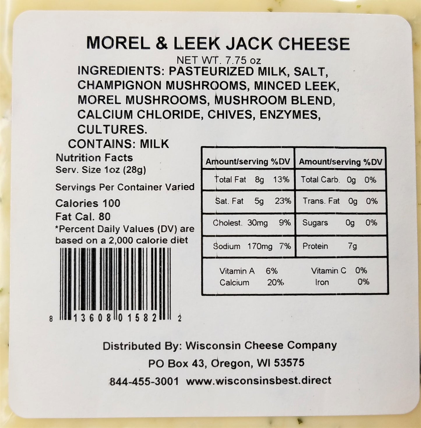 Morel & Leek Jack Cheese Blocks, 7 oz. Per Block, Wisconsin Cheese Company™ Gourmet Cheese Gift Blocks