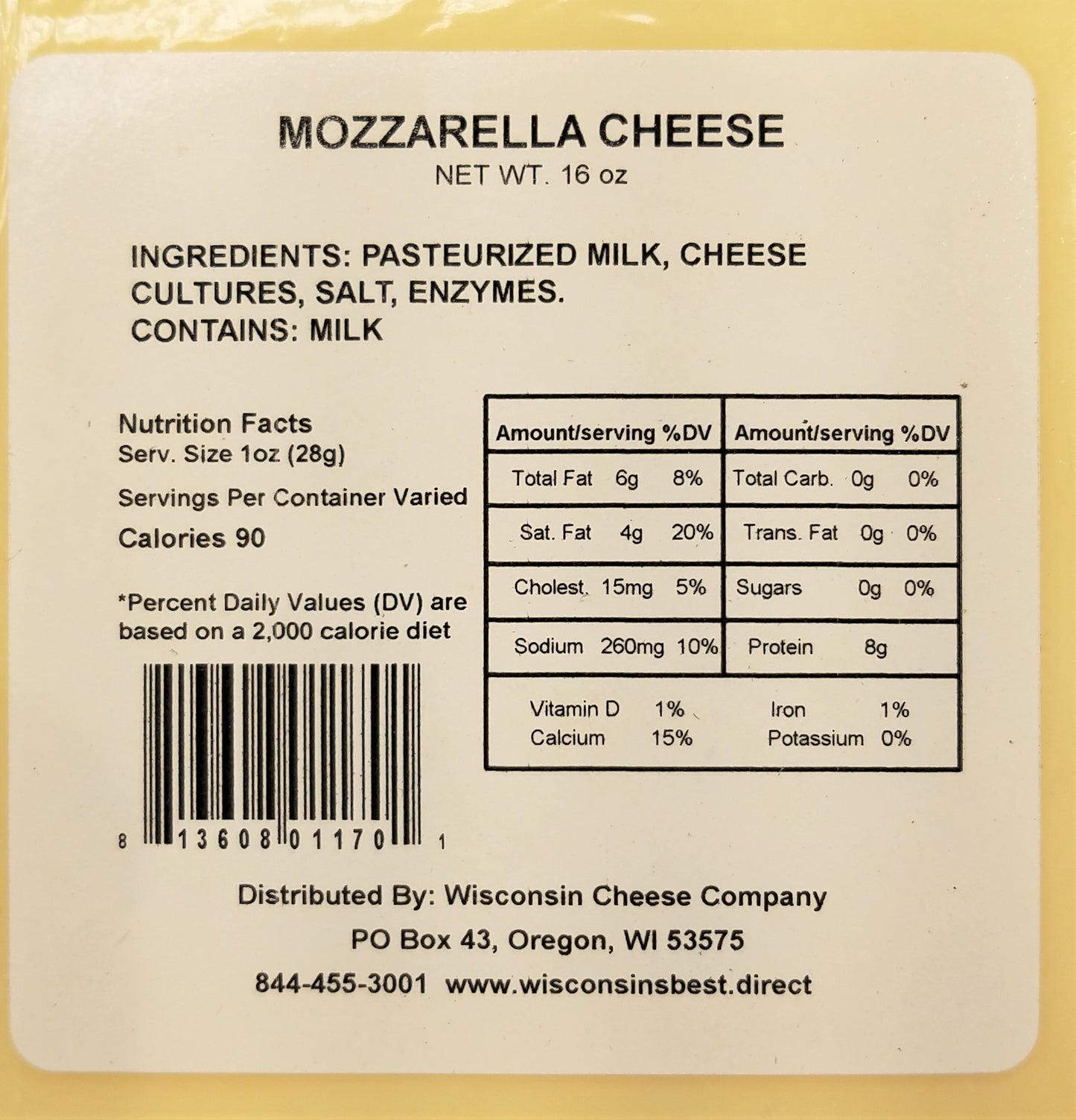 Mozzarella Cheese Blocks, 15 oz. Per Block, Wisconsin Cheese Company™ Pizza Cheese