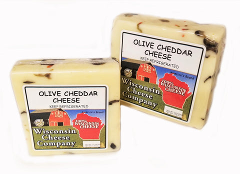 Olive Cheddar Cheese Blocks, 7 oz. Per Block, Wisconsin Cheese Company™ Cheese and Cracker Snack