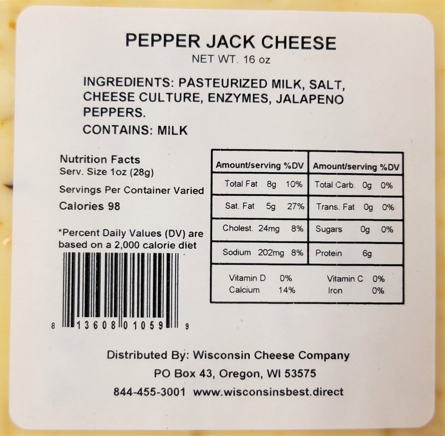 Pepper Jack Cheese Blocks, 15 oz. Per Block, Wisconsin Cheese Company™