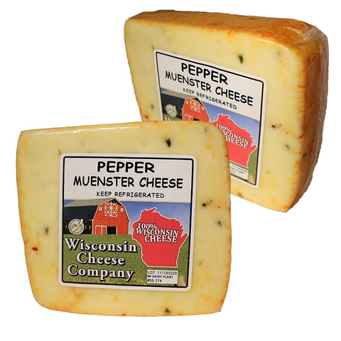 Pepper Muenster Cheese Blocks, 7 oz. Per Block, Wisconsin Cheese Company™ Creamy and Spicy Cheese for Crackers and Sandwiches
