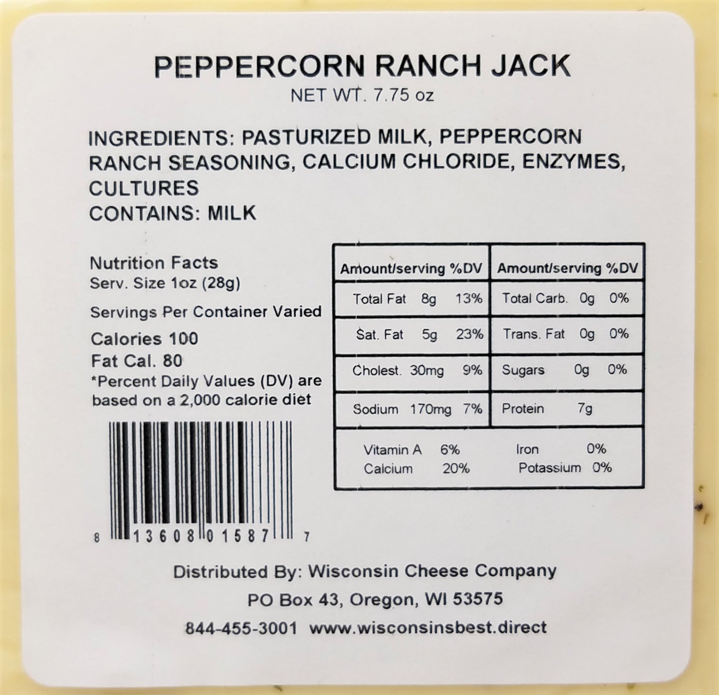 Peppercorn Ranch Monterey Jack Cheese Blocks, 7 oz. Per Block, Wisconsin Cheese Company™