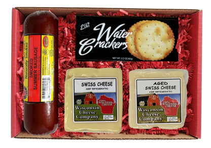Gift box with cheese, crackers and sausage